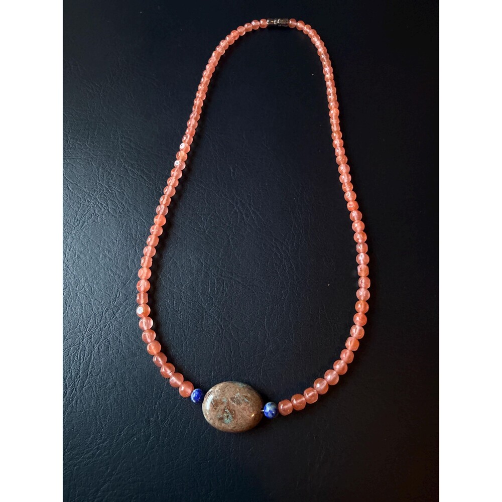Nanhong Agate Choker Necklace, Natural Ocean Jasper Lapis Lazuli Coral Statement